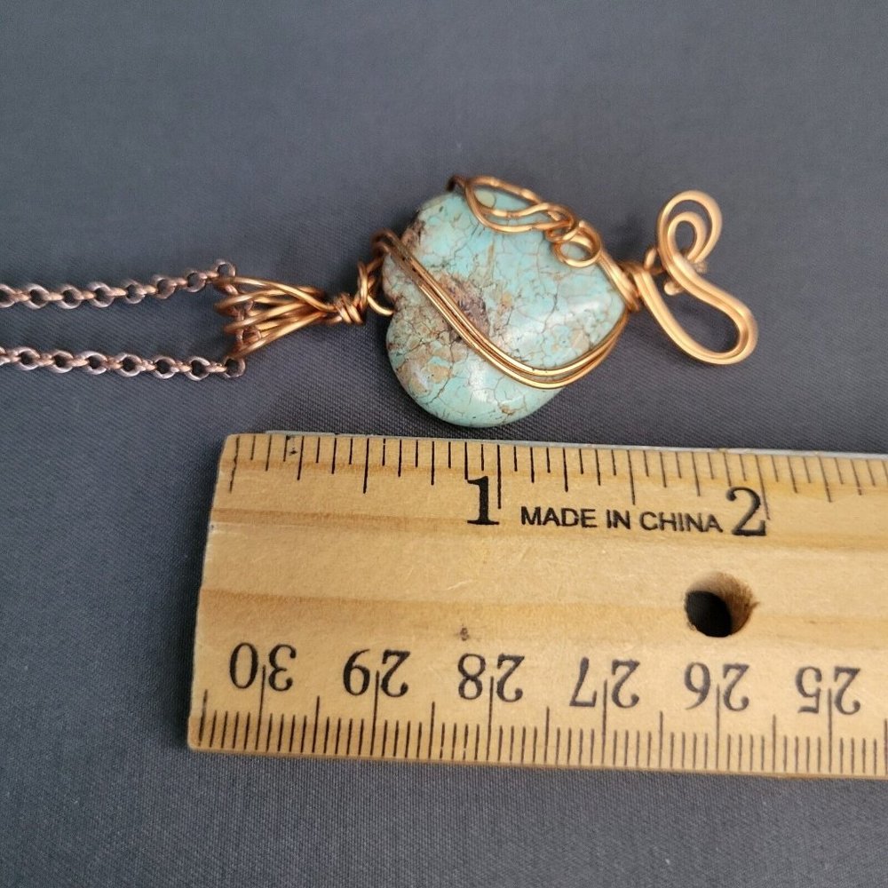 Womens Copper Tone Chain Heart Howlite Stone Pendant Wire Wrapped Necklace 22 in - Picture 8 of 9